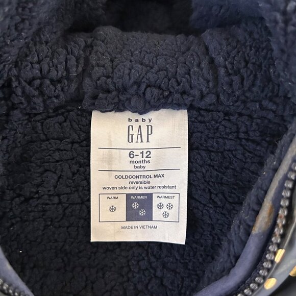 Baby Gap Navy Polka Dot Print Hooded Puffer Jacket Size 6-12 Months - Picture 7 of 7